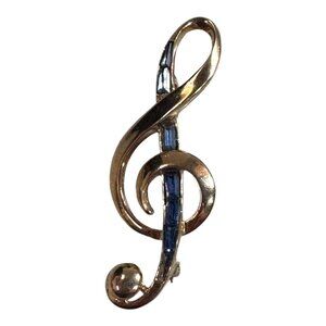 Vintage Boucher Treble Clef Brooch Gold Tone Topaz Blue Stones Signed RARE Music